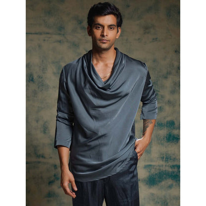 Jatin Malik Blue Hand Embroidered Short Jacket with Kurta and Trouser