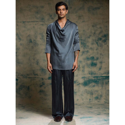 Jatin Malik Blue Hand Embroidered Short Jacket with Kurta and Trouser