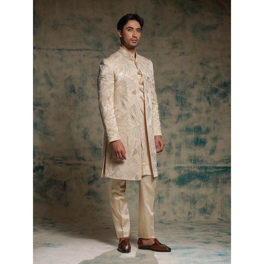 Jatin Malik Buttercream Hand Embroidered Jacket with Kurta and Trouser
