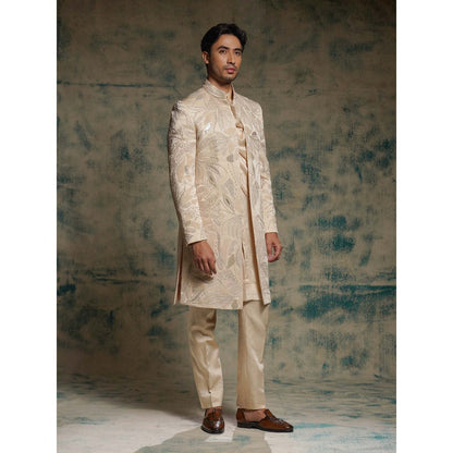 Jatin Malik Buttercream Hand Embroidered Jacket with Kurta and Trouser