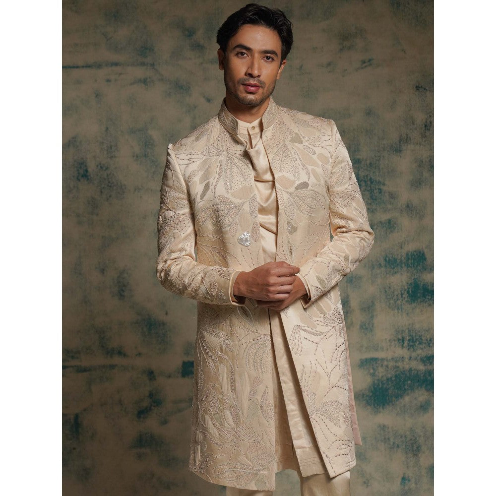Jatin Malik Buttercream Hand Embroidered Jacket with Kurta and Trouser