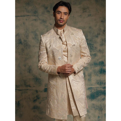 Jatin Malik Buttercream Hand Embroidered Jacket with Kurta and Trouser