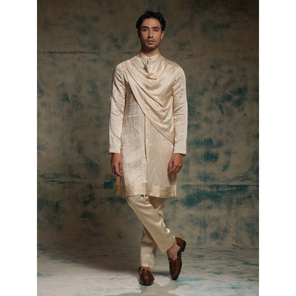 Jatin Malik Buttercream Hand Embroidered Jacket with Kurta and Trouser