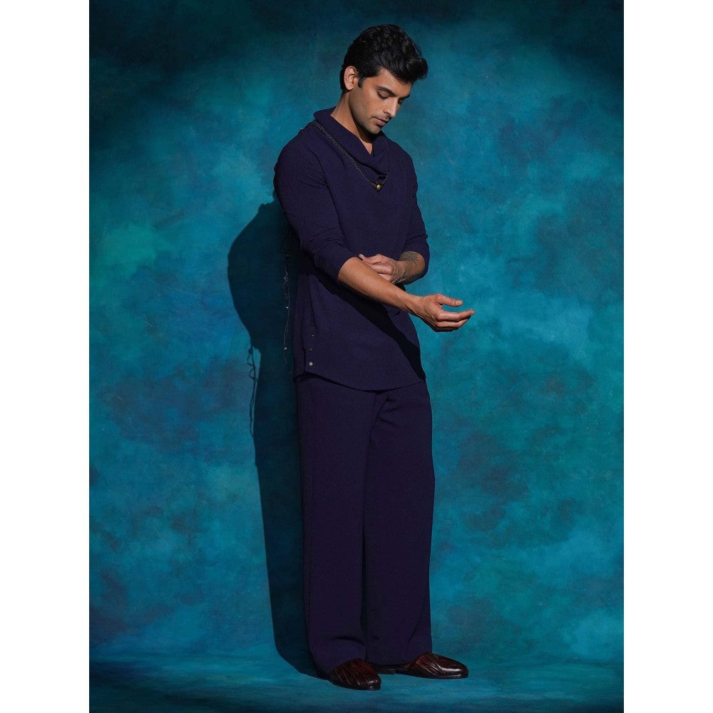 Jatin Malik Purple Cowl Shirt with Trouser