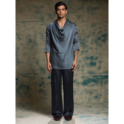 Jatin Malik Blue Cowl Kurta with Trouser