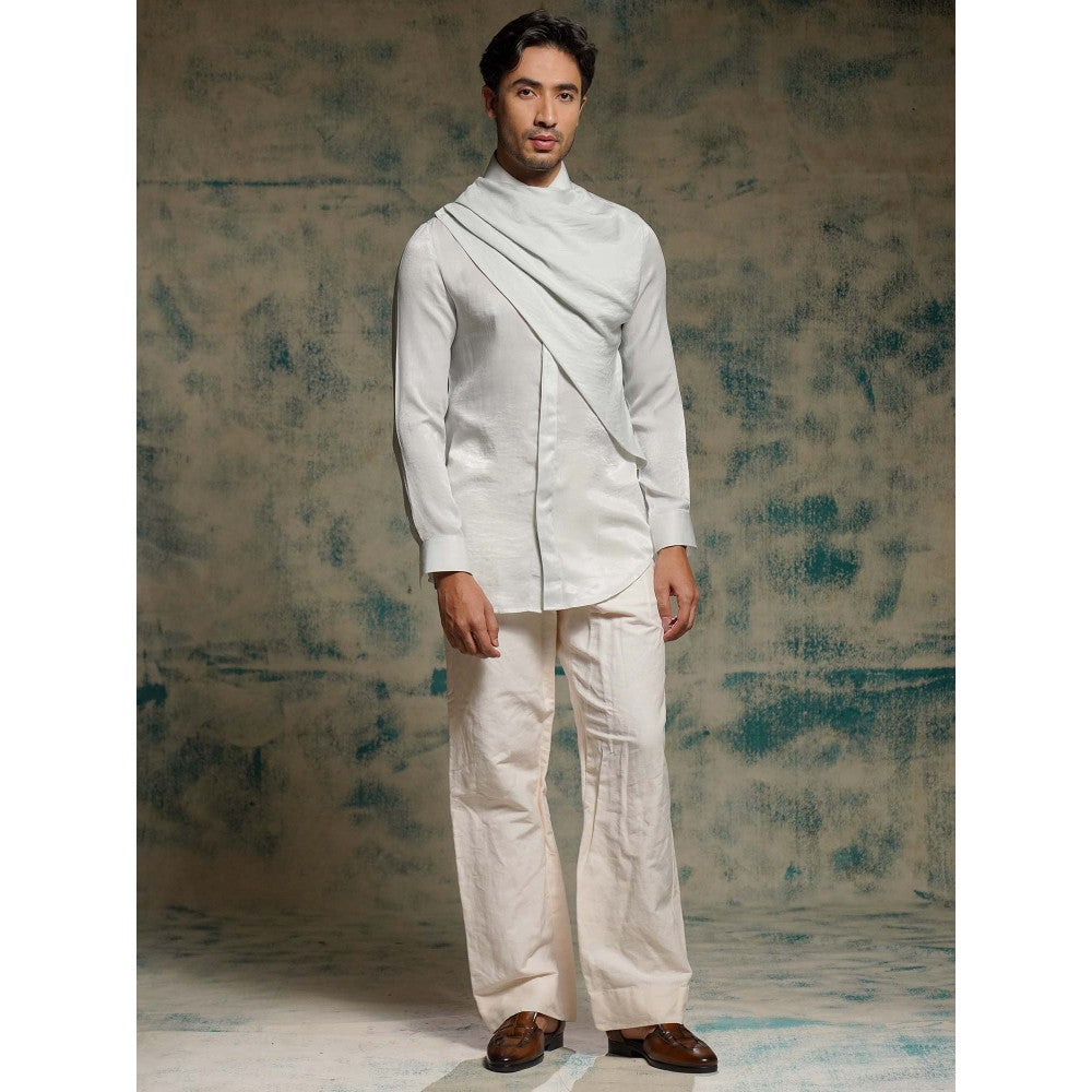 Jatin Malik Ivory Silver Sand Wash Drape Kurta with Trouser
