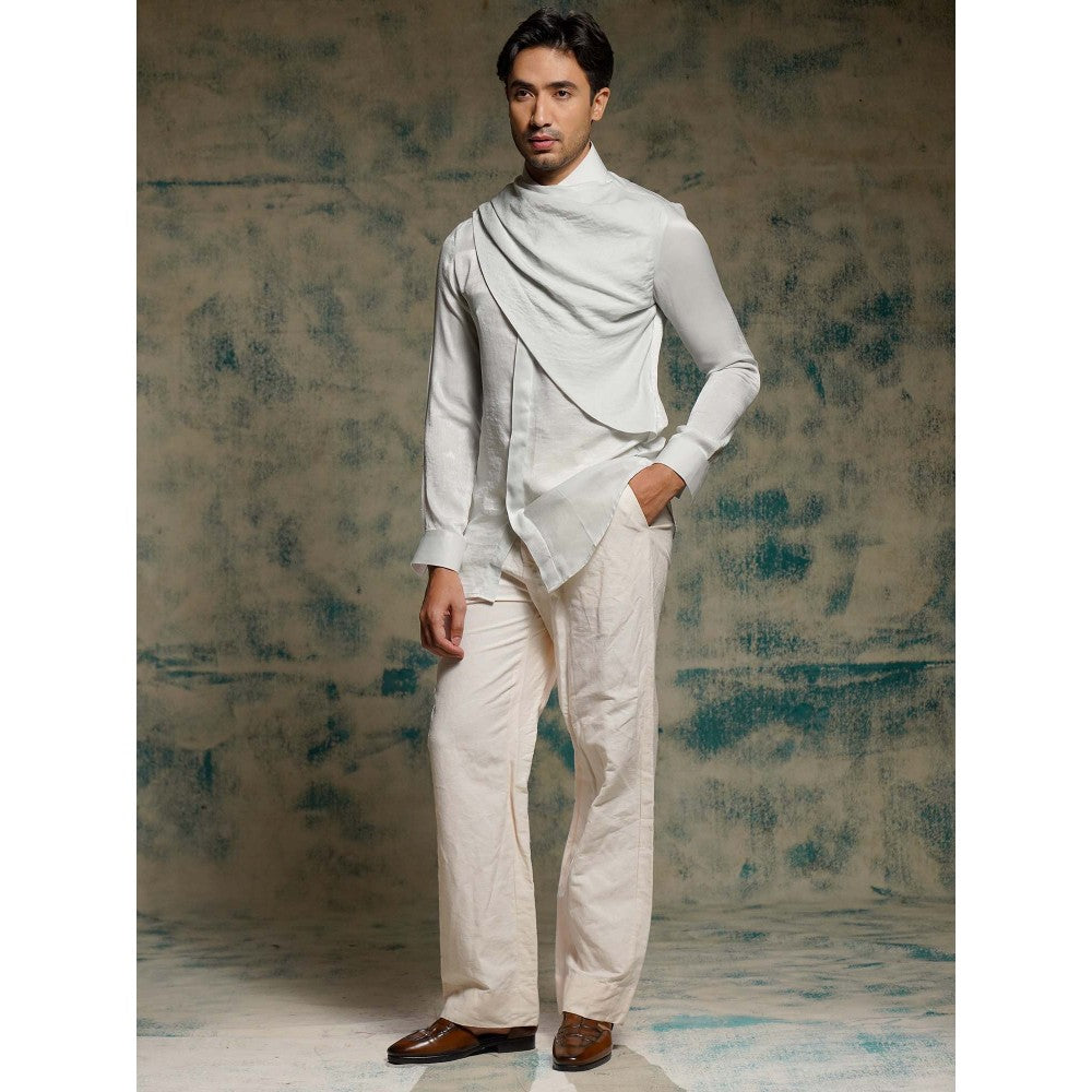 Jatin Malik Ivory Silver Sand Wash Drape Kurta with Trouser