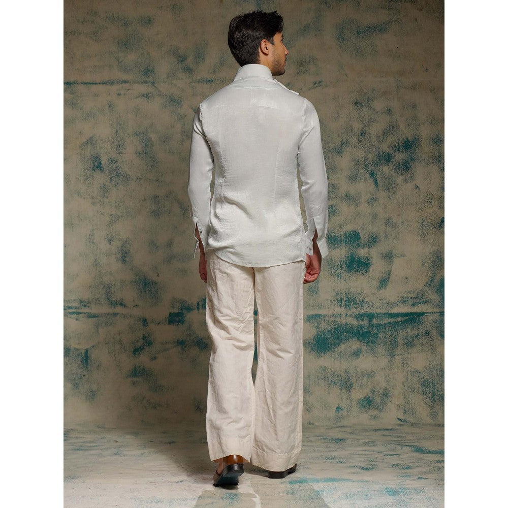 Jatin Malik Ivory Silver Sand Wash Drape Kurta with Trouser