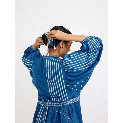 JAYATI GOENKA Blue Block Printed Midi Dress (Set of 2)