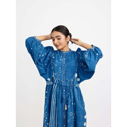 JAYATI GOENKA Blue Block Printed Midi Dress (Set of 2)