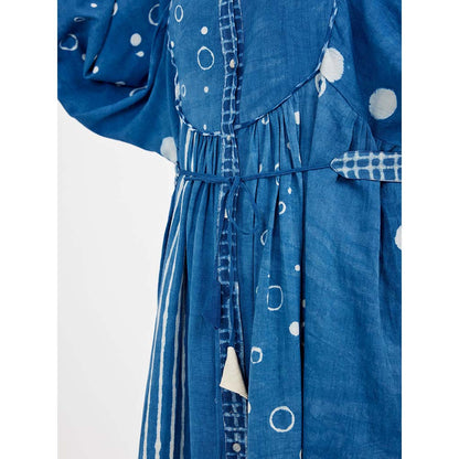 JAYATI GOENKA Blue Block Printed Midi Dress (Set of 2)