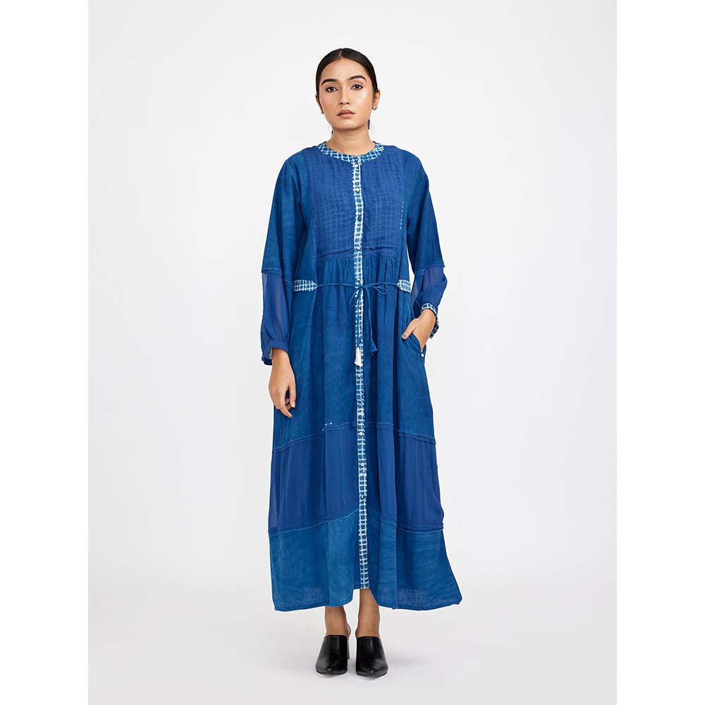 JAYATI GOENKA Blue Solid Dress with Print Accent (Set of 2)