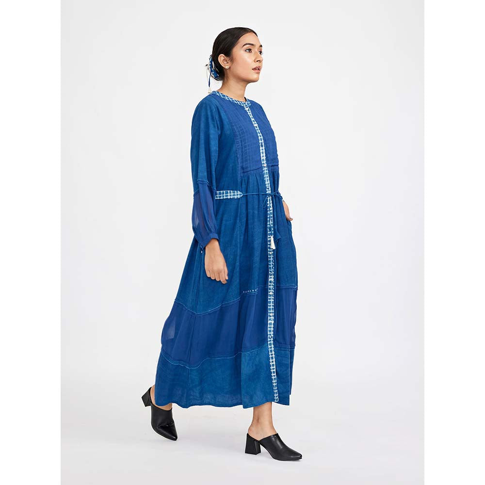 JAYATI GOENKA Blue Solid Dress with Print Accent (Set of 2)