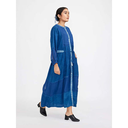 JAYATI GOENKA Blue Solid Dress with Print Accent (Set of 2)