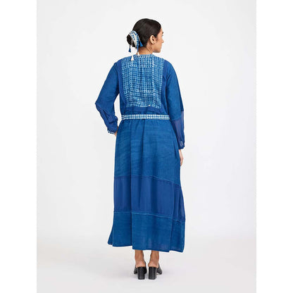JAYATI GOENKA Blue Solid Dress with Print Accent (Set of 2)