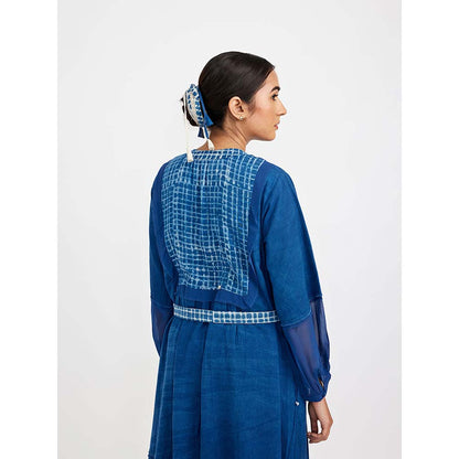 JAYATI GOENKA Blue Solid Dress with Print Accent (Set of 2)