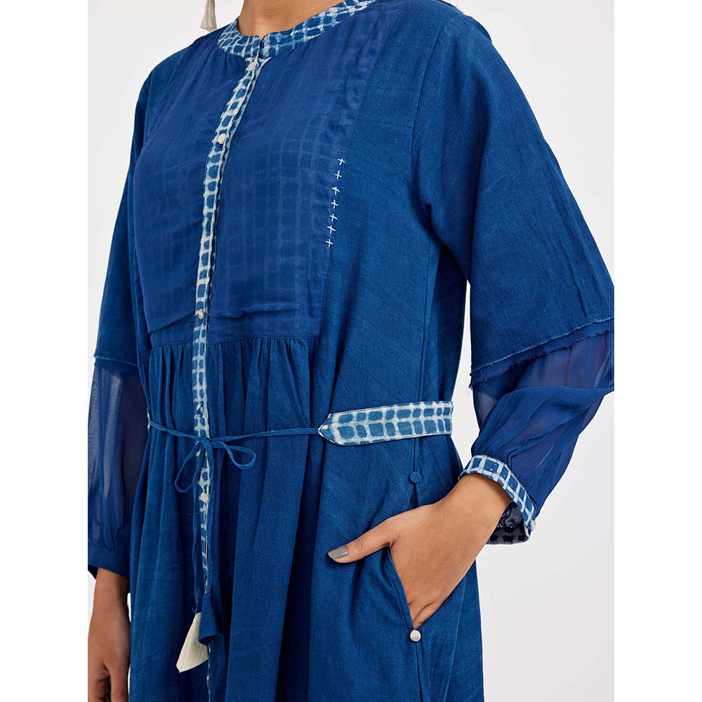 JAYATI GOENKA Blue Solid Dress with Print Accent (Set of 2)