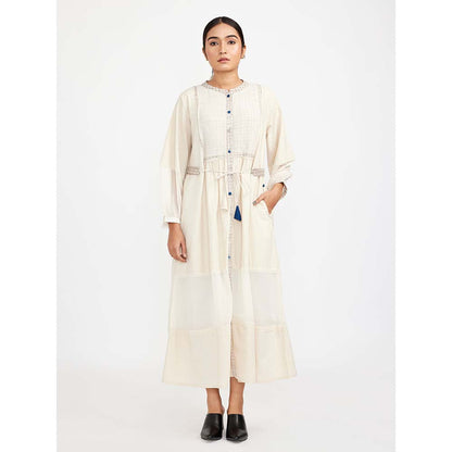 JAYATI GOENKA White Solid Dress with Print Accent (Set of 2)