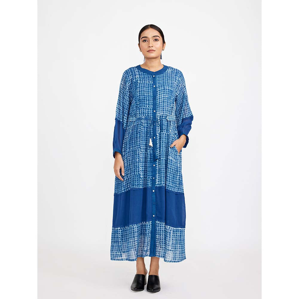 JAYATI GOENKA Blue Block Printed Shirt Dress (Set of 2)