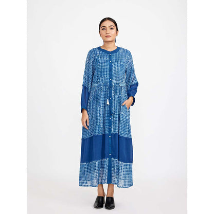 JAYATI GOENKA Blue Block Printed Shirt Dress (Set of 2)