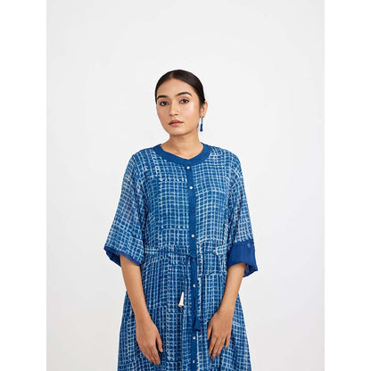 JAYATI GOENKA Blue Block Printed Shirt Dress (Set of 2)