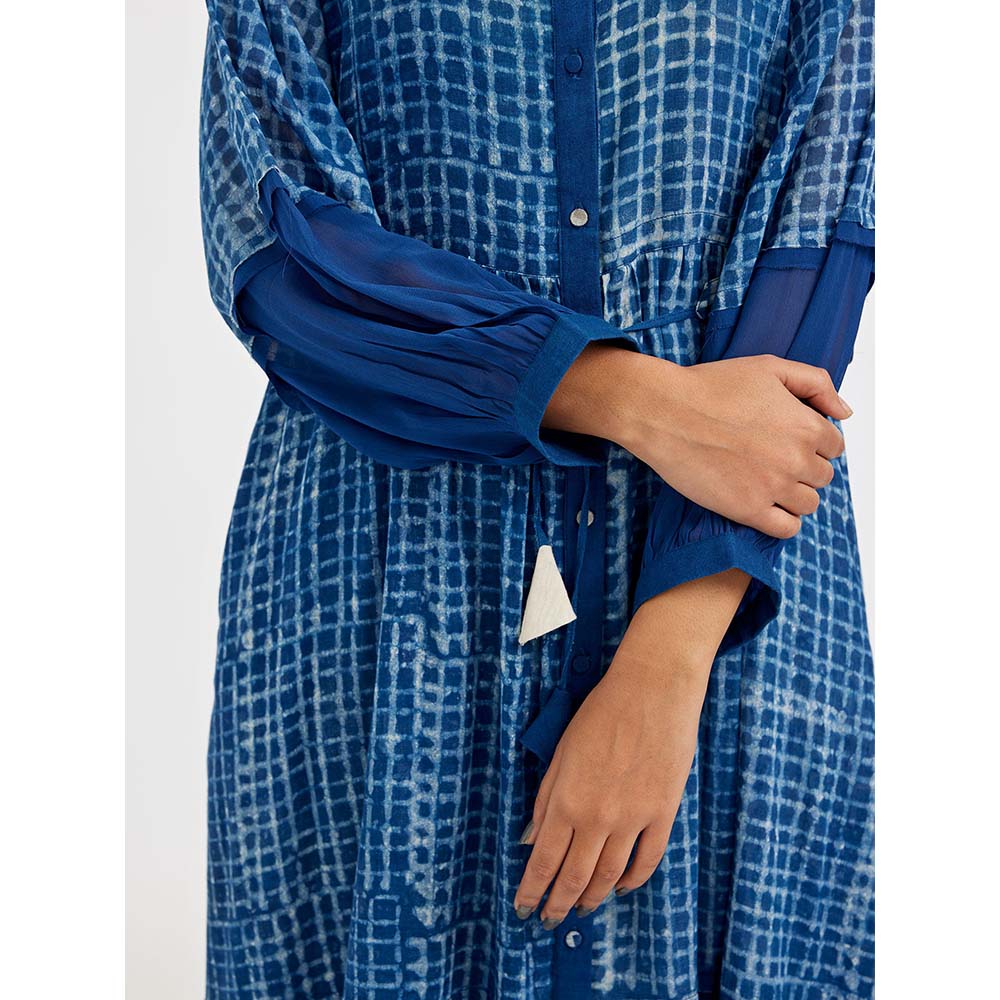 JAYATI GOENKA Blue Block Printed Shirt Dress (Set of 2)