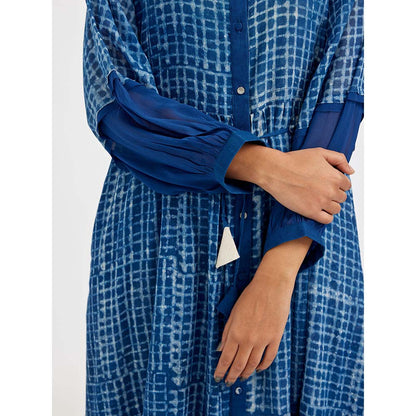 JAYATI GOENKA Blue Block Printed Shirt Dress (Set of 2)