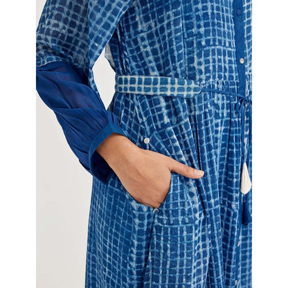 JAYATI GOENKA Blue Block Printed Shirt Dress (Set of 2)