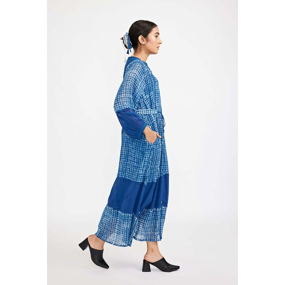 JAYATI GOENKA Blue Block Printed Shirt Dress (Set of 2)