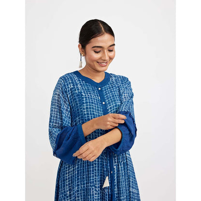 JAYATI GOENKA Blue Block Printed Shirt Dress (Set of 2)