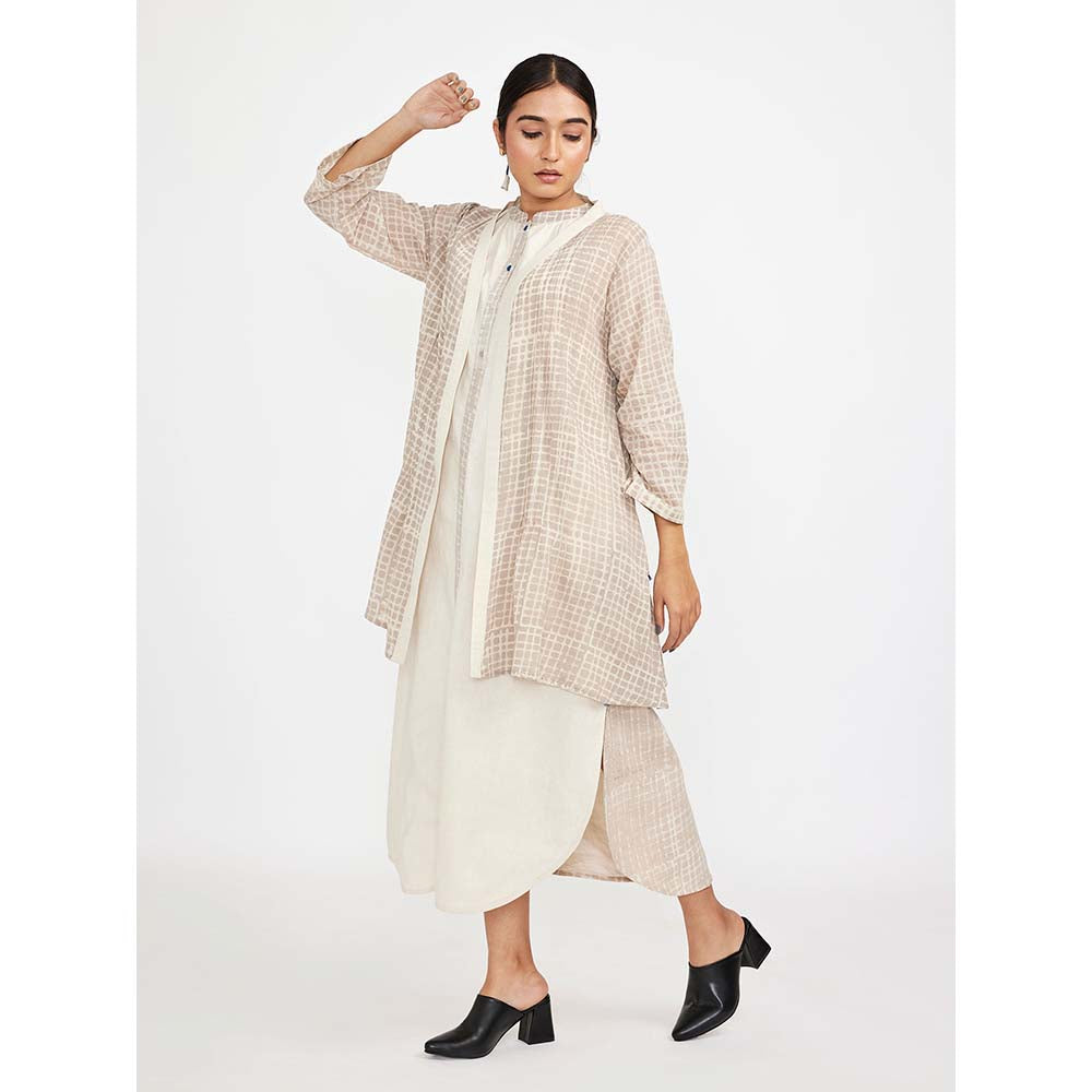 JAYATI GOENKA Beige Block Printed Dress (Set of 2)