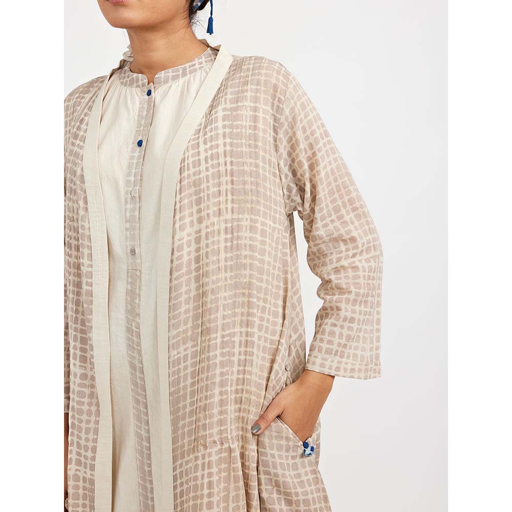 JAYATI GOENKA Beige Block Printed Dress (Set of 2)