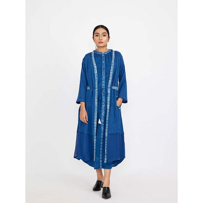 JAYATI GOENKA Blue Dress with Solid Button Down (Set of 2)