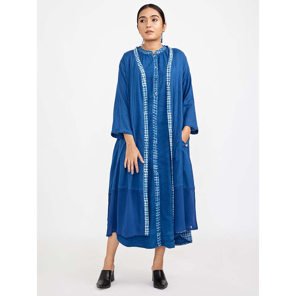 JAYATI GOENKA Blue Dress with Solid Button Down (Set of 2)
