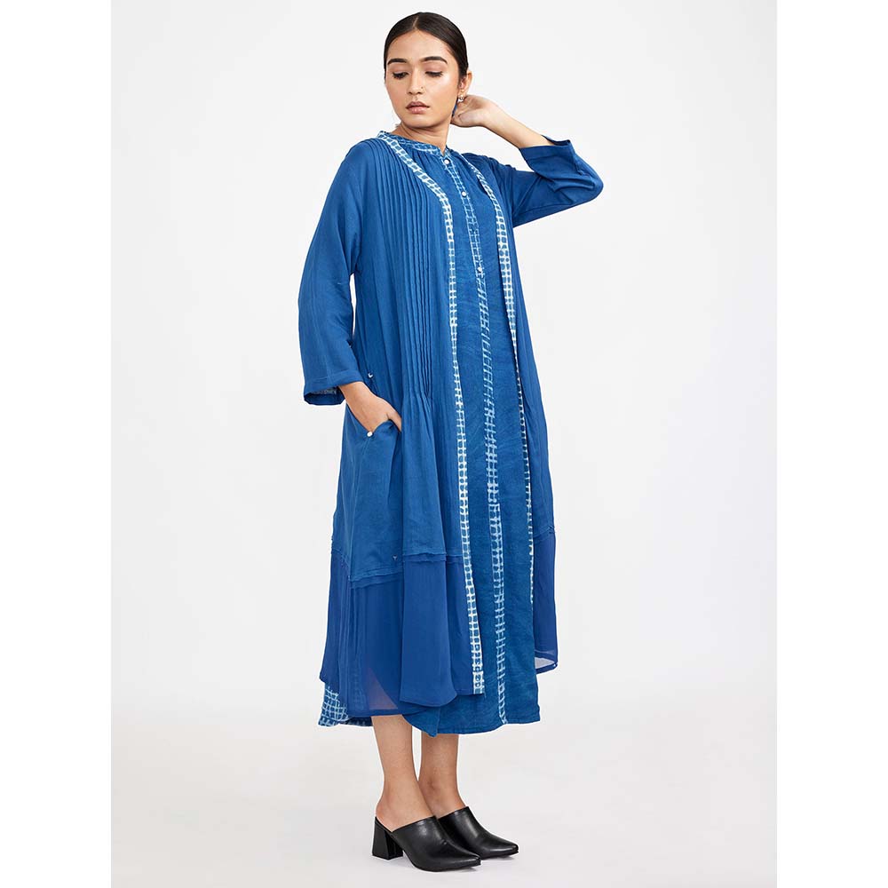 JAYATI GOENKA Blue Dress with Solid Button Down (Set of 2)