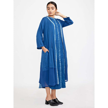 JAYATI GOENKA Blue Dress with Solid Button Down (Set of 2)
