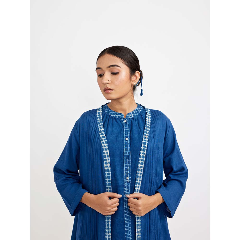 JAYATI GOENKA Blue Dress with Solid Button Down (Set of 2)