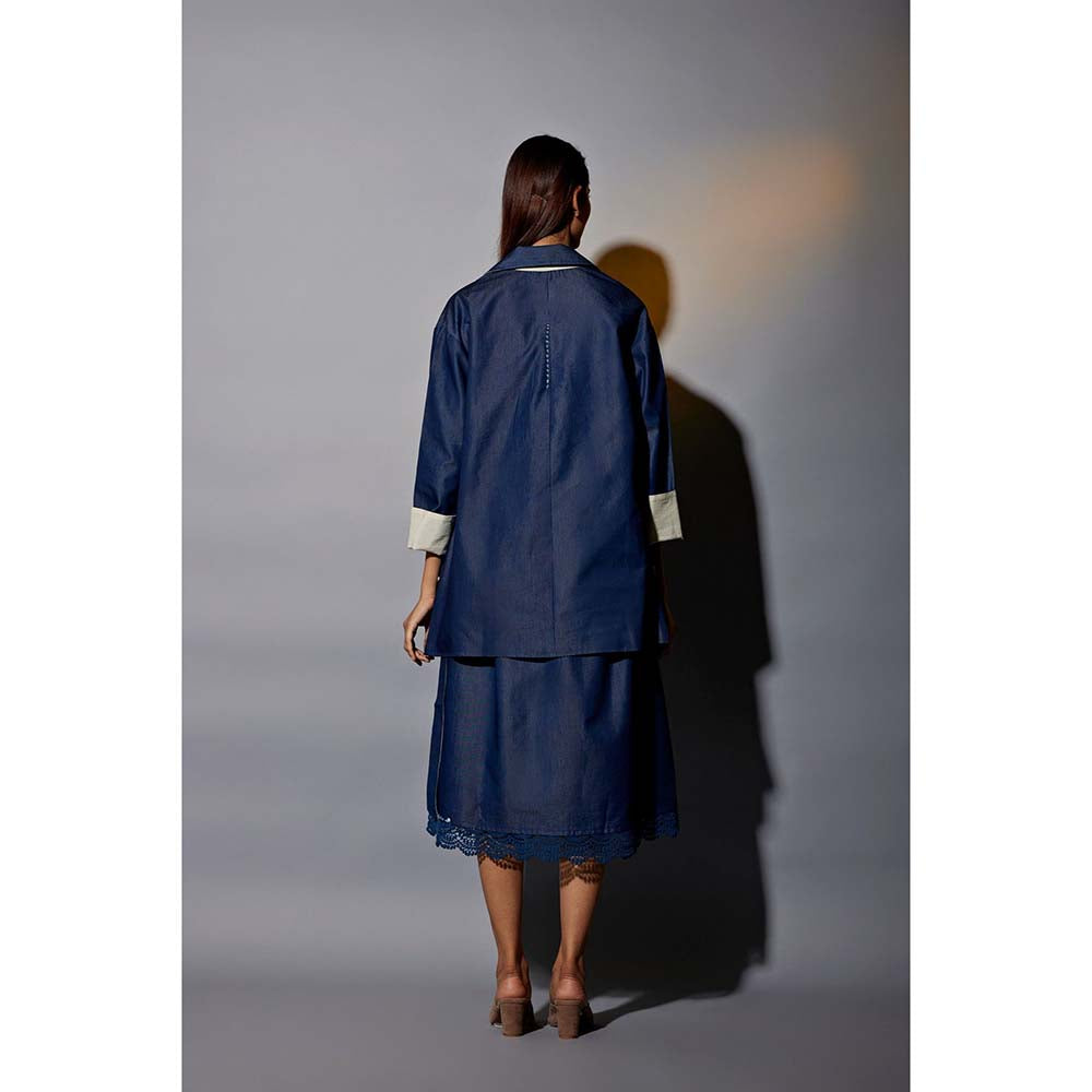 JAYATI GOENKA Navy Blue Denim Dress Co-ord (Set of 4)