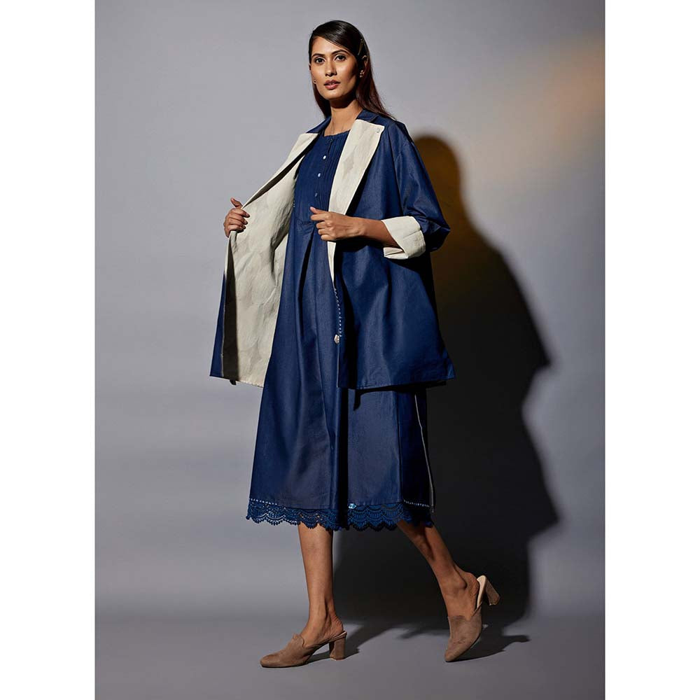 JAYATI GOENKA Navy Blue Denim Dress Co-ord (Set of 4)