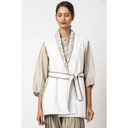 JAYATI GOENKA Solid Shiro Jacket with Belt (Set of 2)