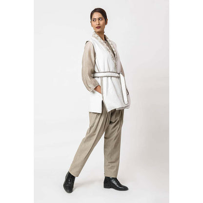JAYATI GOENKA Solid Shiro Jacket with Belt (Set of 2)
