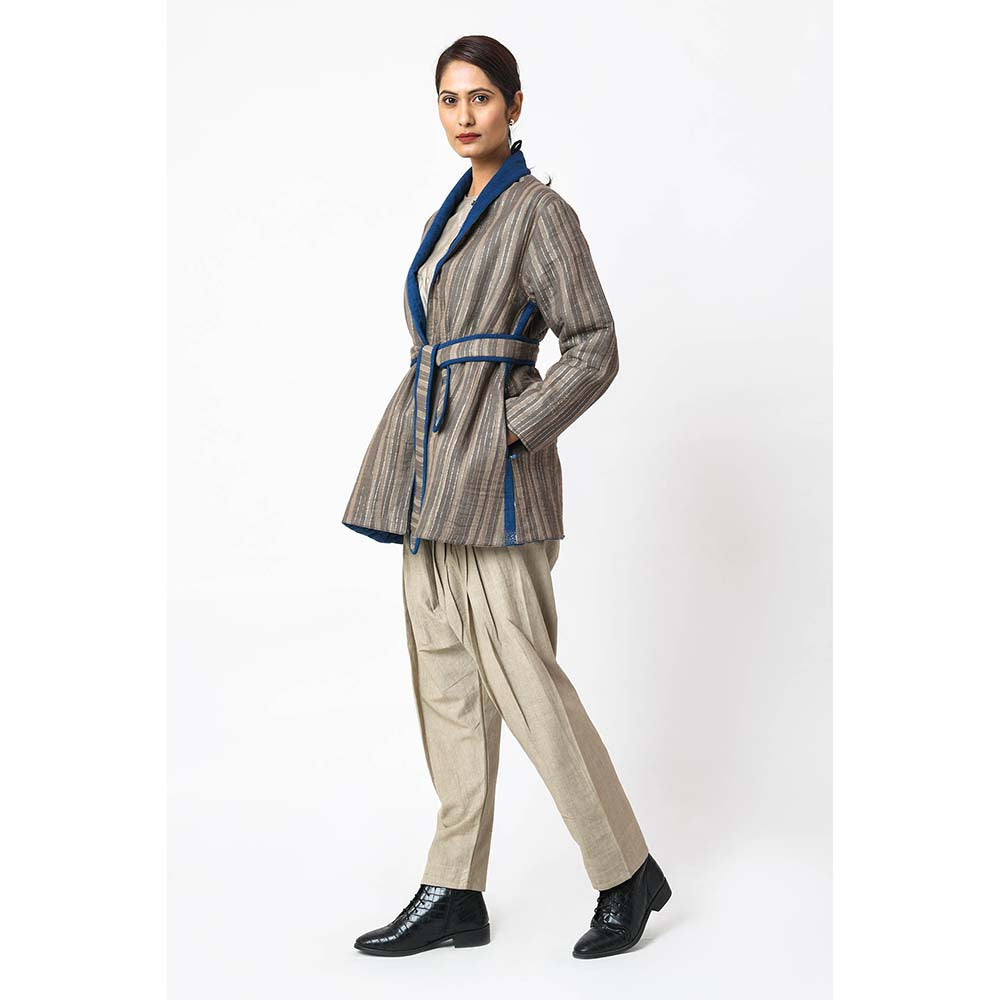 JAYATI GOENKA Stripes Espresso Jacket with Belt (Set of 2)