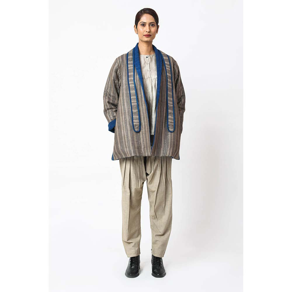 JAYATI GOENKA Stripes Espresso Jacket with Belt (Set of 2)