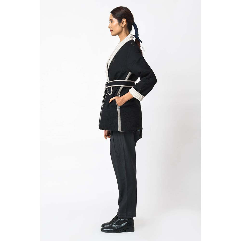 JAYATI GOENKA Solid Kuro Jacket with Belt (Set of 2)