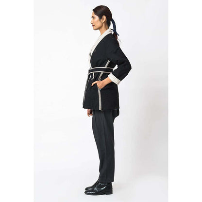 JAYATI GOENKA Solid Kuro Jacket with Belt (Set of 2)