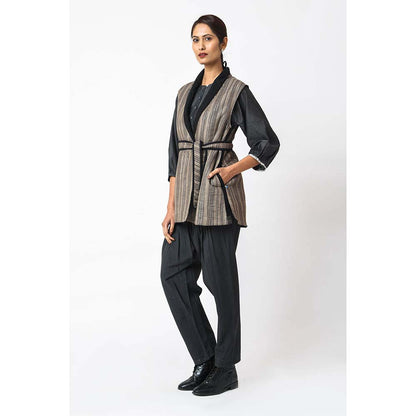 JAYATI GOENKA Stripes Chairo Jacket with Belt (Set of 2)