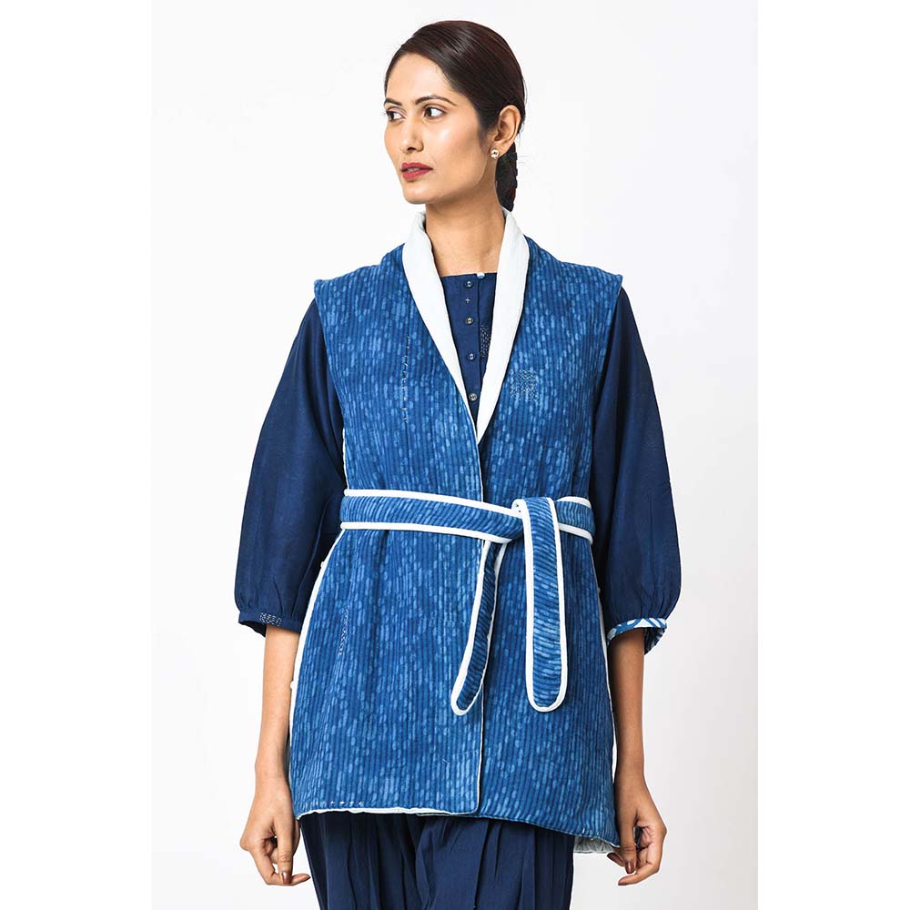 JAYATI GOENKA Printed Blueberry Jacket with Belt (Set of 2)