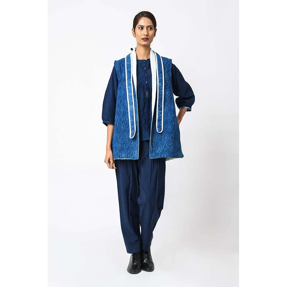 JAYATI GOENKA Printed Blueberry Jacket with Belt (Set of 2)