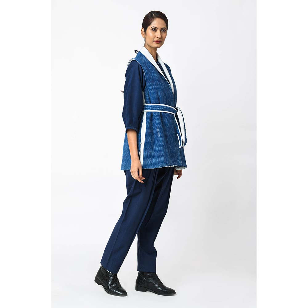 JAYATI GOENKA Printed Blueberry Jacket with Belt (Set of 2)