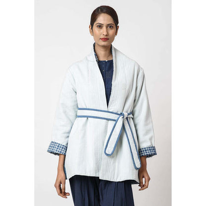 JAYATI GOENKA Solid Sky Jacket with Belt (Set of 2)